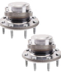 Heavy Duty Shop Grade Front Wheel Bearing And Hub Assembly Set Fits 2020 Chevy Silverado 3500HD GMC Sierra 3500HD 4WD Dual Rear Wheel Built Tough 2 Piece Kit shown from the front with silver finish.