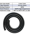 Premium Black Silicone Vacuum Hose Kit With 6 High Density Tubing Sizes From 1/8 In To 3/8 In For Auto Engine Cooling And Intake Systems Made To Survive Heat And Pressure While Delivering Flawless Seals Every Single Time. 5 ft black hose, 3mm wall, 43 PSI