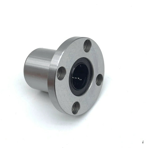Lmf20uu Linear Bearing Round Flange Bushing 20mm Id 32mm Od 42mm Long shown from a side angle on white background.