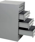 Top Shelf Double Pedestal Workbench With Expandable Drawers And ESD Safe Foundation 72 By 30 By 33 Inches gray steel storage drawer unit.