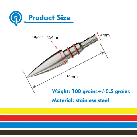 Detailed view of a 12 Pack Archery Field Points Stainless Steel Screw-In Arrow Tips For Recurve And Compound Bows, 19 By 64 Dia, 39mm Length