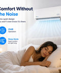 Top Tier 30000 BTU Smart Mini Split AC And Heat Pump With Wifi And Voice Control Delivers Zero Sweat Chilling And Kickin Warmth For Massive Rooms And Open Layouts with ultra-quiet operation and woman sleeping peacefully.