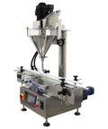 Slick Automatic Desktop Filler For Powders And Granules Featuring Chain Conveyor And Digital Scale 110V, stainless steel construction, 10-200g capacity.