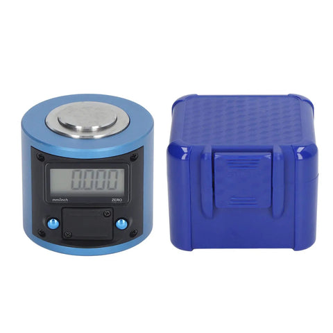 CNC Tool Setter With Magnetic Base, Large LCD Display, Built Tough Steel For Rock Solid Machining, shown with protective case.