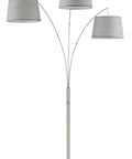 Dope Modern Arc Floor Lamp With Three Lights And Three Way Switch Beige Burlap Drum Shades Antique Bronze Finish Heavy Weighted Base