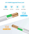 Comparison of power cord thickness showing 6ft 14AWG upgraded for Power Strip Surge Protector With Eight Outlets And Three USB Ports