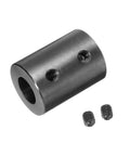 Three Quarters Inch Bore Shaft Coupling One And A Half Inch Outer Diameter Two Inch Length Black Oxide Plated Steel Rigid Coupler With Two Set Screws close-up