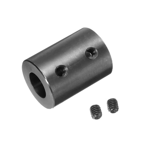 Three Quarters Inch Bore Shaft Coupling One And A Half Inch Outer Diameter Two Inch Length Black Oxide Plated Steel Rigid Coupler With Two Set Screws close-up