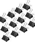 Black steel Sturdy 0.75 Inch Binder Clips For Papers And School Projects, Heavy Duty Steel, displayed in rows on white background.