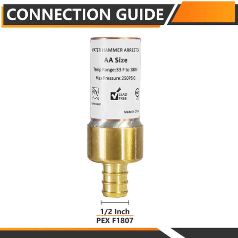 40 Piece One Half Inch PEX Crimp Connection Straight Water Hammer Arrestor Lead Free Brass CUPC Listed NSF Listed