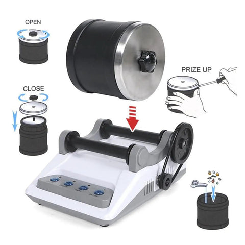 Rock Polisher Tumbler Kit For Gem Making And Geology Hobby Easy Rotary Stone Polisher operation diagram.