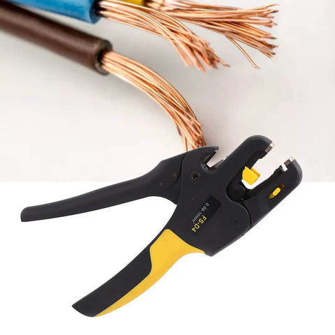 Automatic Wire Stripper With Rock Hard Abs Handle Strips Awg 7 To 26 Conductor Cable Smooth Quick Release Jaw with exposed wires.