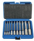 Heavy Duty 10 Piece Universal Socket Set With 1/4 3/8 And 1/2 Inch Drives Featuring Metric Sizes From 4 To 18 Mm in blue case.