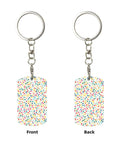 Slick Mini Abstract Rectangle Aluminum Keychain Featuring A Dope Scattered Grid Plated Finish Rust Resistant Metal Key Holder And Bag Charm Daily Accessory For Her And Him showing front and back designs.