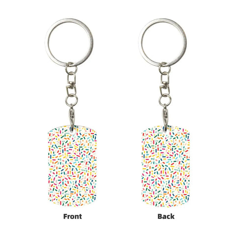 Slick Mini Abstract Rectangle Aluminum Keychain Featuring A Dope Scattered Grid Plated Finish Rust Resistant Metal Key Holder And Bag Charm Daily Accessory For Her And Him showing front and back designs.
