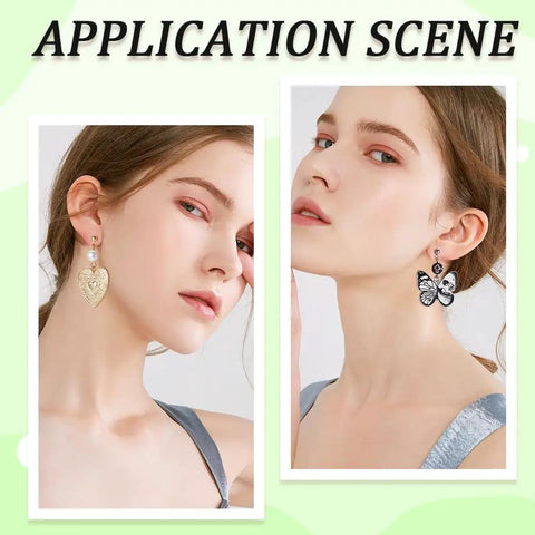 Hypoallergenic Stainless Steel Ball Earring Posts Kit With 100 Ball Posts And 100 Ear Nuts Two Color Stainless Steel Earring Posts Includes Butterfly Backs And Loop Connectors For Jewelry Making DIY, model wearing earrings