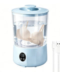 Hassle Free Cordless Mini Washing Machine With Rechargeable Battery And Three Wash Modes For Underwear Socks And Daily Threads Compact Dorm And Camp Ready Laundry Rig, blue with USB connection.