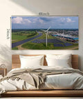 Aerial Dutch River Landscape Dope Wall Art Canvas Print With Wind Turbines Modern Gallery Wall Decor For Living Room 48x24 Inches