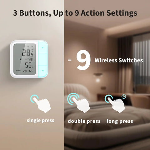 Thread And Zigbee Smart Climate Sensor W100 For Temperature And Humidity Monitoring with 3 programmable action buttons and display