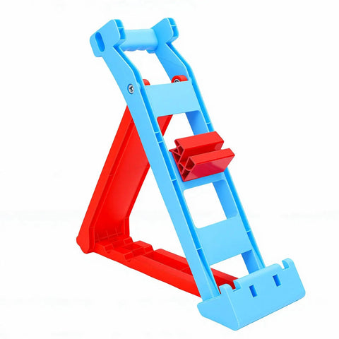Heavy Duty Two Piece Tile Chamfer Bracket Set Adjusts To Sixty Fifty Forty Degree Angles, blue and red plastic build, ideal for DIY projects.