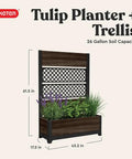 Outdoor Planter Box With Privacy Screen And Trellis 26 Gallon Raised Garden Bed for climbing plants with wood look resin.