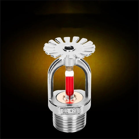 Six Pack Badass Heavy Duty Quick Response Fire Sprinkler Heads With Sixty Eight Degree Activation polished chrome sprinkler head with red glass.