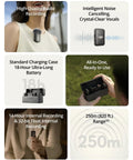 All In One Wireless Microphone System With Two Transmitters And One Receiver, Crystal Clear Audio, Pro Grade Noise Cancellation, 14-hour internal recording and 250m range features.