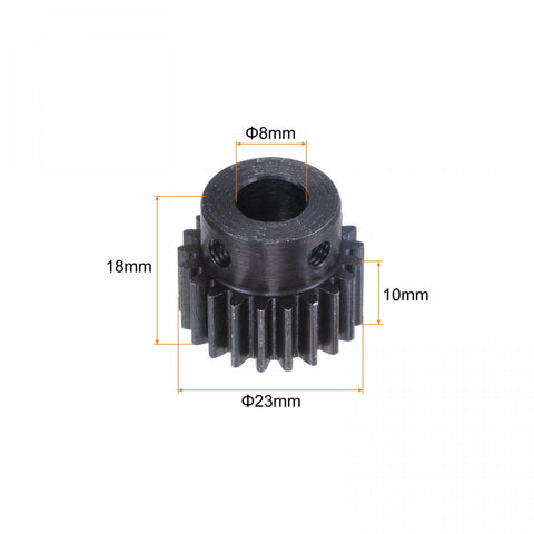Universal Mod 1 Pinion Gear 21T 8mm Bore Hardened Steel Motor Rack Spur Gear detailed view with measurements for RC cars