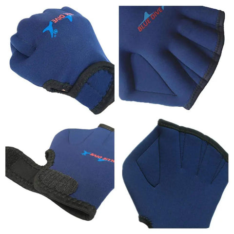 Webbed Swim Gloves For Water Training Neoprene Paddling Gloves with Adjustable Velcro Wrist Resistance Boost, blue, neoprene close-up