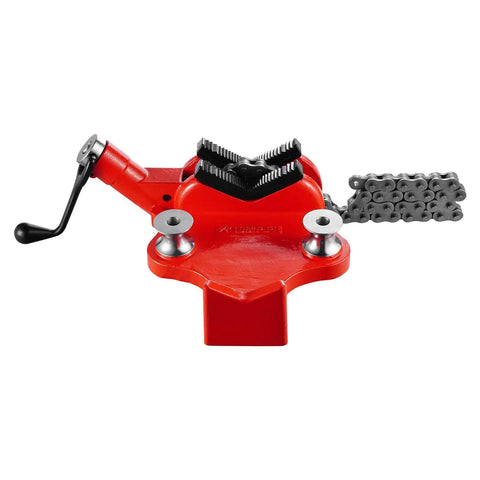 Heavy-Duty Pipe Chain Vise Workhorse With Two Bending Dies, One Half Inch To Eight Inch Pipe Capacity, 34.6 Inch Chain, Cast Iron Base