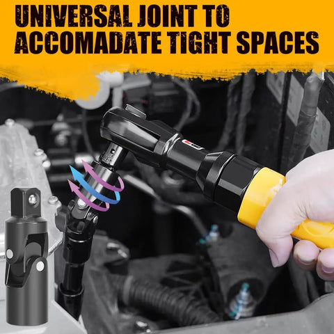 Hella Badass 3/8 Inch Air Ratchet Wrench Set With 1/2 Drive Adapter and Six Precision Sockets, ergonomic grip for tight spaces.