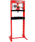 Heavy Duty 12 Ton Hydraulic Shop Press With Built In Pressure Gauge And Toughened Steel Frame, designed for automotive repair and metal fabrication.