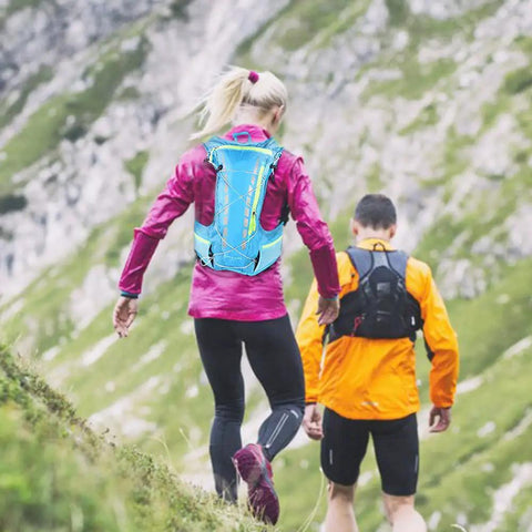 Two people hiking with Hydration Pack for Cyclists and Runners, Lightweight 600D Polyester Rucksack with Durable Double-Stitched Seams.