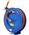 Retractable Welding Hose Reel With 1 Quarter Inch By 100 Foot Twin Oxygen And Acetylene Rubber Hoses 200 PSI Max Heavy Duty
