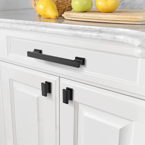 No Sweat Setup Matte Black Cabinet Knobs 10 Pack With 1 46 Inch Diameter For Modern Kitchen Furniture Hardware Easy Mounting Household Upgrades Top Shelf Quality Drawer Cup Handles Badass Decor Refresh Upgrade on white cabinets with fruits.