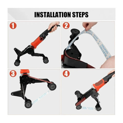 Installation steps for Heavy Duty Industrial Pipe Belt Sander For Stainless Steel Iron Aluminum Tubes with belt preparation.