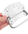 Person holding 2 Pack Heavy Duty Chest Handles Zinc Plated Case Pull Handles for toolbox, trash can, cabinet, silver iron ring design.