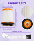 Dimensions of 6 Pack WV201 Wandvac Filter Replacement For Your Hand Vac ION W1 S87 WV200 WV201 WV205 UV200CCO with brush