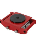 Built Different Heavy Duty Machinery Mover 13200 Lb Capacity Dolly Skateboard With 6 Ton Steel Wheels 360 Swivel Spin in vibrant red color.