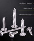 Number 8 304 Stainless Steel Phillips Truss Head Self Tapping Screws displayed on a black background, highlighting corrosion resistance.