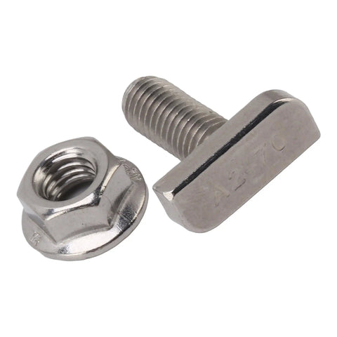 Heavy Hitter M8 X 20 Millimeter T Slot Drop In Hammer Head Stainless Steel Bolts With Ten Flange Nuts For Aluminum Tracks And Solar Rigs Built Tough For No Sweat Job Site Setup
