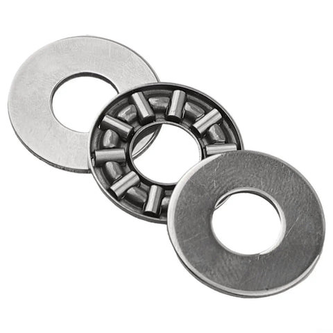Compact Needle Roller Thrust Bearing Fits Tight Spaces With 8mm By 19mm By 2mm Size Has High Rigidity For Robotics Handling Peak Heavy Loads In Demanding Machinery Without Extra Bulk With Hardened AS0819 Washers Made For Tough Grinds Plus Performance, shown with washers