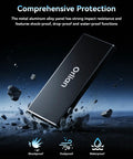 500GB External Portable SSD USB 3.1 Gen 2 up to 500MB/s read aluminum alloy shockproof waterproof design for phones and PCs.