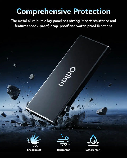 500GB External Portable SSD USB 3.1 Gen 2 up to 500MB/s read aluminum alloy shockproof waterproof design for phones and PCs.