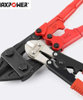 Heavy Duty Bolt Cutter Set 18 Inch And 8 Inch Mini Bolt Cutters With Chrome Molybdenum Steel Blades, drop forged joints, anti-rust finish, rubber grips, cuts tough bolts, and chains; showing cutter heads.