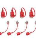 Four red 1/2-inch ISO 5675 hydraulic quick-connect couplers with matching red caps and lanyards.