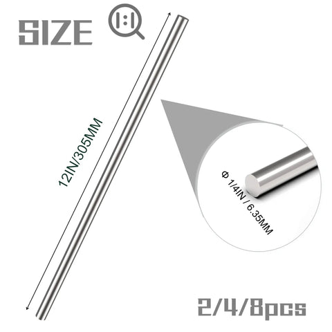 Image of two 304 stainless steel round rods one quarter inch diameter by twelve inch length solid shaft metal rod stock for DIY projects