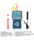 Nimble And No Fuss Portable Hardness Tester For Metals Quick Convert HLD HB HV HRA HRB HRC Digital Durometer Kit display and probe.