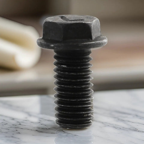 5-Pack Heavy Duty M8 X 18mm Left Hand Thread Hex Flange Screws Made From High Strength Carbon Steel For Industrial Cutting Machines And Reverse Rotation Blade Securement To Stop Loosening Under Stress In Workshop Jobs close-up of a hex flange screw with threaded shaft
