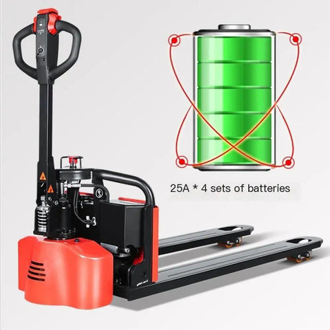 Heavy Duty Electric Pallet Jack With Lithium Battery, 3300 Lbs Capacity Motorized Forklift Lift Truck For Warehouse And Supermarket Indoor Use with battery display.